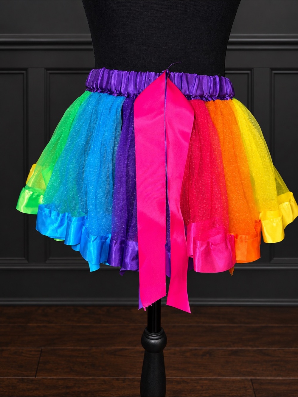 Rainbow Tulle Tutu Skirt Satin Trim Costume Party Pride Festival